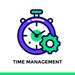 Linear time management icon for new business. Pictogram in outline style. Vector flat line icon suitable for mobile apps, websites and illustration