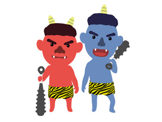 豆まき 節分　赤おに 青おに