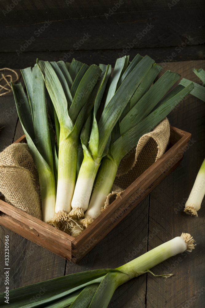 Wall mural raw green organic leeks