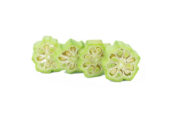 Fototapeta premium Sliced okra isolated on the white backgroud.