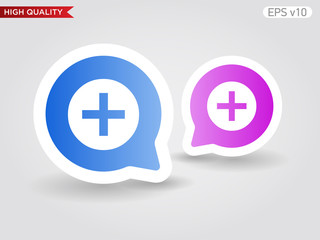 Colored icon or button of plus symbol with background
