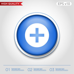 Colored icon or button of plus symbol with background