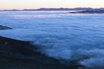 Colorful winter sunrise in the mountains.