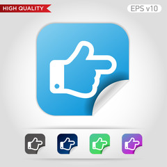 Colored icon or button of right finger symbol with background
