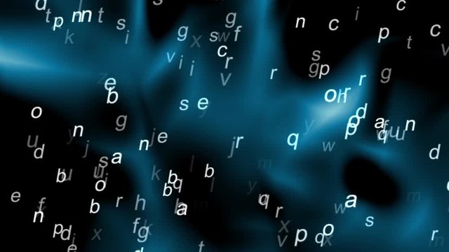 Latin alphabet are born and change in free flight on wavy background