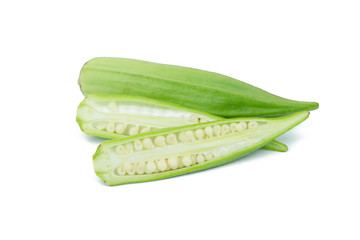 Sliced okra isolated on the white backgroud.