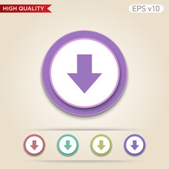 Colored icon or button of down arow symbol with background