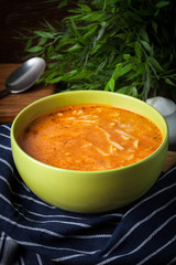 Homemade tomato soup with noodles.