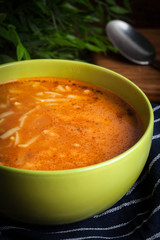 Homemade tomato soup with noodles.