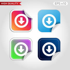 Colored icon or button of down arrow symbol with background