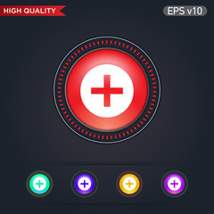 Colored icon or button of plus symbol with background