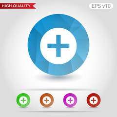 Colored icon or button of plus symbol with background