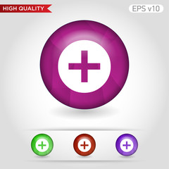 Colored icon or button of plus symbol with background