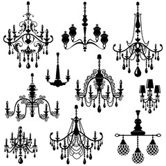 Set of Decorative elegant luxury vintage crystal chandelier icon