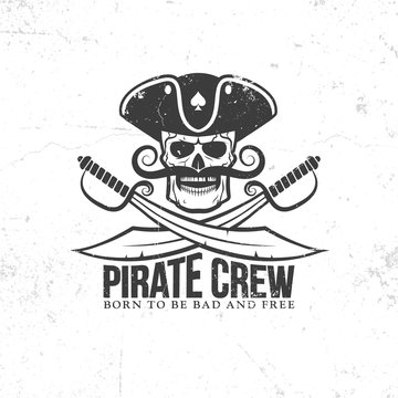 Jolly Roger tattoo - pirate skull with a mustache, with swords on a white background. Grunge texture on separate layers and can be easily disabled.