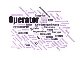 operator - Wortwolke ( word cloud, wordcloud ) mit Begriffen aus dem Bereich Personalbeschaffung.