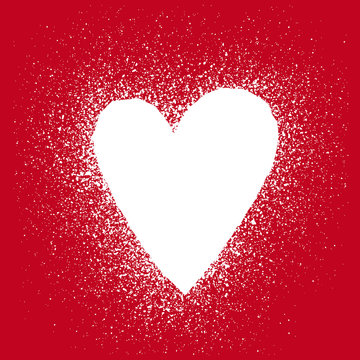 White silhouette of heart with a splashes on a red background - template frame for a valentines card. Vector illustration.