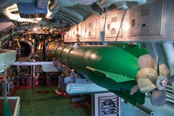 Vintage submarine torpedo room