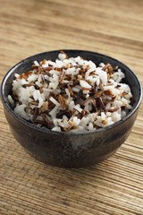 Mix of cooked native North American Indian wild rice and boiled long grain rice