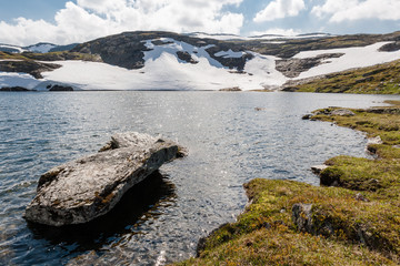 Rock in Lake at F243-Laerdalsøyri-Aurlandsvangen, Norway