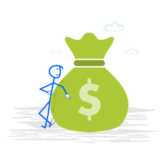 Happy businessman with money bag