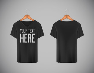 Men blackT-shirt. Realistic mockup whit brand text for advertisi