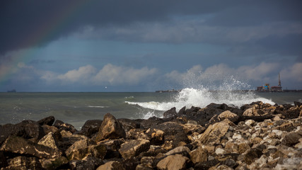 waves of the sea breaking on the beach, Poti, Georgia