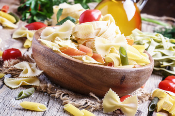 Assorted pasta, selective focus