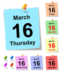 Calendar sheet of March 16. vector