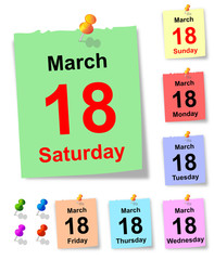 Calendar sheet of March 18. vector