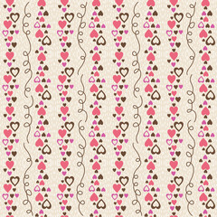 Beige square background with  pink decorative valentine hearts