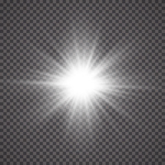 Glow light effect. Starburst with sparkles on transparent background. Vector illustration. Sun - obrazy, fototapety, plakaty