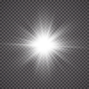 Glow light effect. Starburst with sparkles on transparent background. Vector illustration. Sun