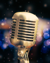 microphone on a background of blue lights