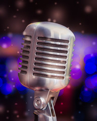 microphone on a background of blue lights