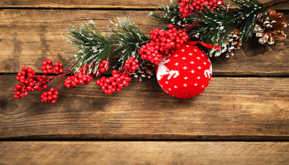 Christmas decorations on a background wooden