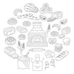 Bakery and pastry collection doodle vector illustration