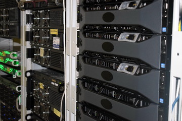 Several racks of servers in the data center server room