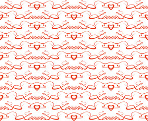 Seamless pattern graphic interlacing lines and hearts.