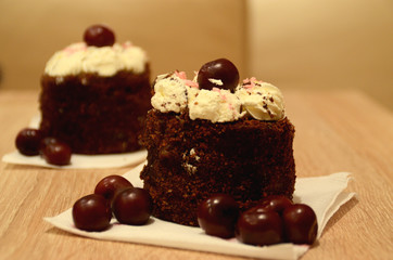 Homemade sponge cake with cherries