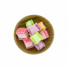 marshmallow with gelatin dessert in bowl wood isolated on white