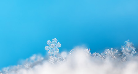 natural snowflakes on snow, photo real snowflakes during a snowfall, under natural conditions at low temperature
