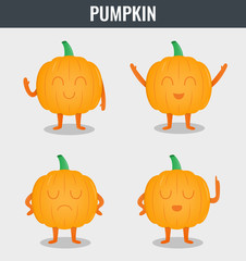 Pumpkin. Funny cartoon vegetables. Organic food. Vector
