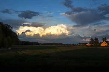 Stormy clouds, sunset..Storm is coming. Storm clouds on the horizon, the beginning of the storm....