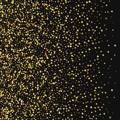 Gold confetti. Left gradient on black background. Vector illustration.