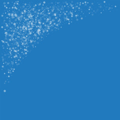 Beautiful snowfall. Top left corner on blue background. Vector illustration.