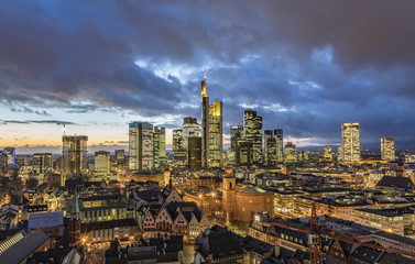 skyline of Frankfurt am Main in the evening