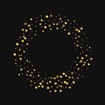 Sparse Gold Confetti. Bagel Frame On Black Background. Vector Illustration.