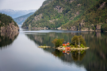 Fototapeta premium small Island at Erfjord, Suldal, Lovrafjorden, Norway