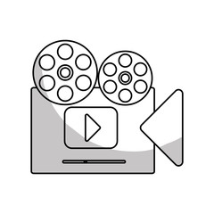 old movie film camera with video player icon over white background. entertainment and technology design. vector illustration